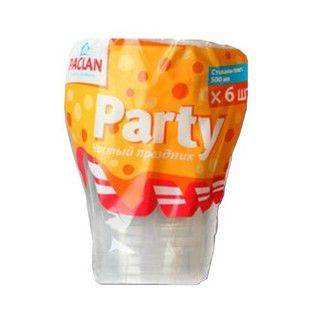 PACLAN Party пластиковый, прозрачный, 500 мл, 6 шт
