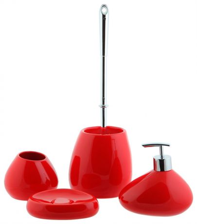 Primanova Bistro набор декоративных аксессуаров для ванной комнаты, 4 предмета (ярко-красный)