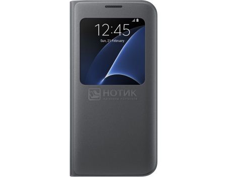 Чехол-книжка Samsung S-View Cover для Samsung Galaxy S7 Edge , Поликарбонат, Black, Черный, EEF-CG935PBEGRU