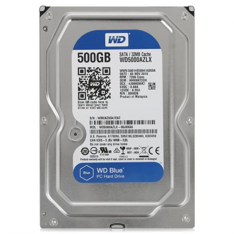 жесткий диск HDD 500ГБ, Western Digital Blue, WD5000AZLX