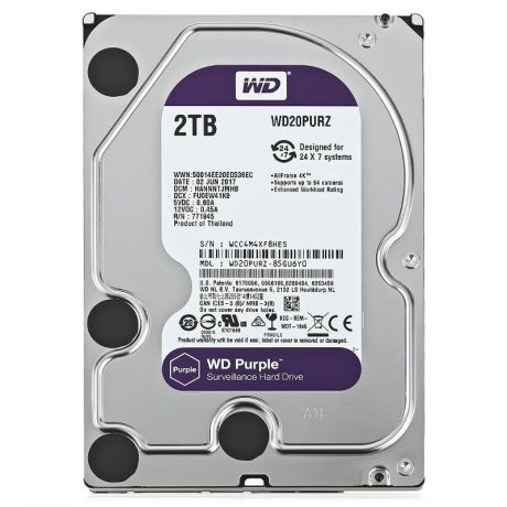 жесткий диск HDD 2ТБ, Western Digital Purple, WD20PURZ
