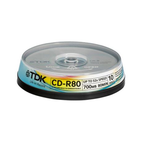 CD-R, TDK, 700 Mb, 80 min, 52X, Cake box, 10шт