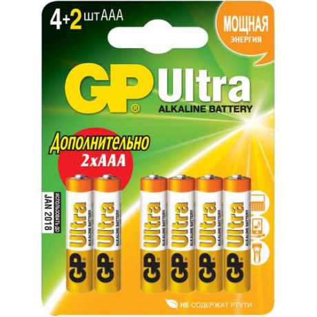 Батарейка GP Ultra AAA (6 шт) в блистере GPPCA24UP081 (GP 24AUPTD2-2CR6 / 24AUPTD2-2CR6)