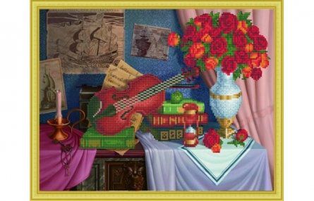 Набор для творчества, Алмазная мозаика Натюрморт с букетом и скрипкой (класс) 40*50см, (30цв.) ACD5006
