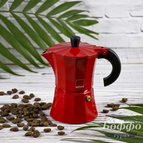 Гейзерная кофеварка Morosina (на 3 чашки по 40 мл), красная