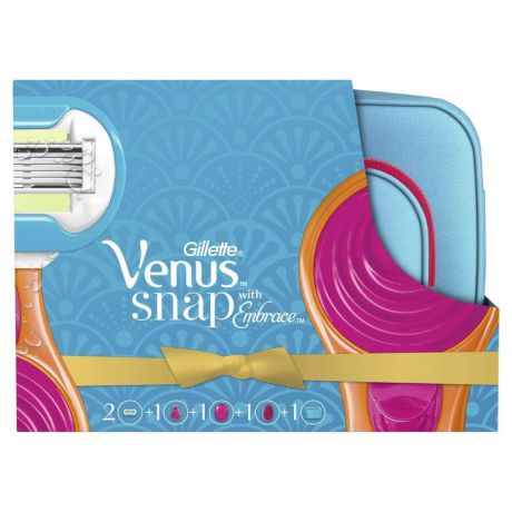 Подарочный набор Venus Snap Embrace (Компактная бритва + 2 сменные кассеты + Косметичка + Расческа)