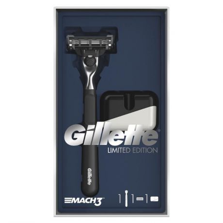 Подарочный набор Gillette Mach3 ограниченная серия с черной ручкой (Бритва с 1 сменной кассетой + Подставка)