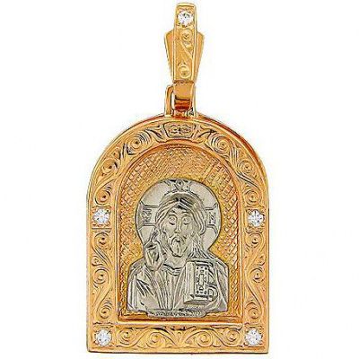 Подвеска-иконка "Господь Вседержитель" с фианитами из комбинированного золота