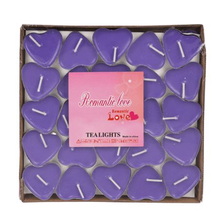 Свечи чайные Сердца Фиолетовые набор 50шт 500594