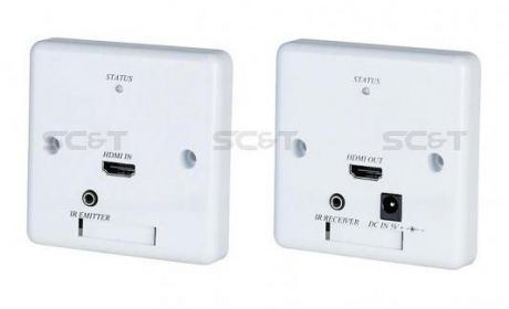 Комплект SC&T HW02 передатчик+приемник передачи HDMI с обратным ИК-повторителем в виде настенных врезных розеток