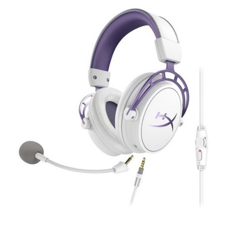 Гарнитура игровая HYPERX Cloud Alpha Headset Purple, для компьютера и игровых консолей, мониторы, белый / фиолетовый [hx-hsca-pl]