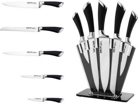 Набор ножей Agness, на подставке, 911-002, черный, 6 предметов