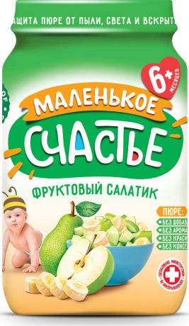 Пюре Маленькое счастье из банана, груш и яблок для детского питания, 12 шт по 180 г