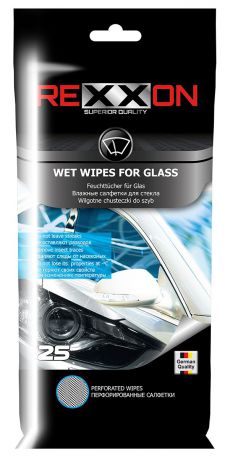 Салфетки влажные "Rexxon", для стекол автомобиля, 25 шт