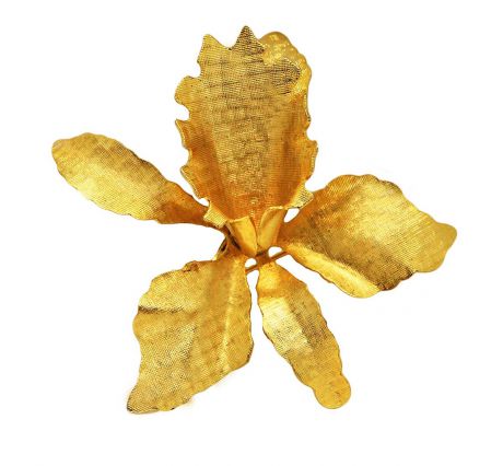 Брошь бижутерная NoName "Золотая орхидея", Ювелирный сплав, 5 см, НПО2401-30, золотой