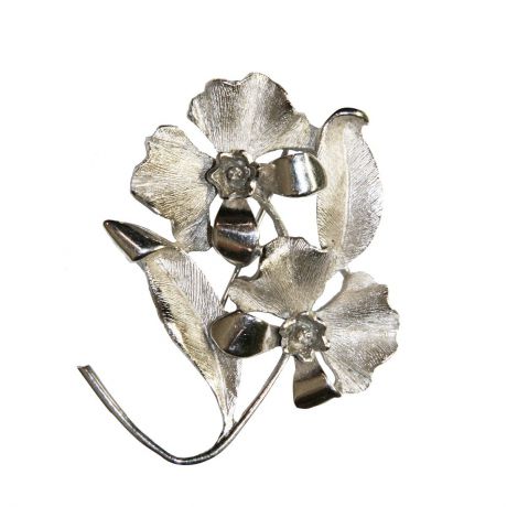 Брошь бижутерная Винтаж "Винтажная брошь - Серебристые цветы", Ювелирный сплав, 6 см, серебристый