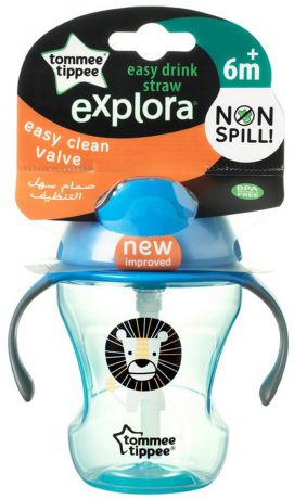 Поильник tommee tippee Поильник-непроливайка EXPLORA Easy Drink с трубочкой от 6 мес. 230 мл (голубая) голубой
