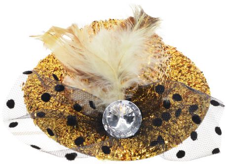 Partymania Карнавальная мини-шляпка с вуалью цвет золотистый