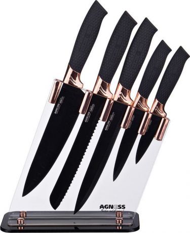 Набор ножей Agness Черное золото, с подставкой, 911-600, 6 предметов