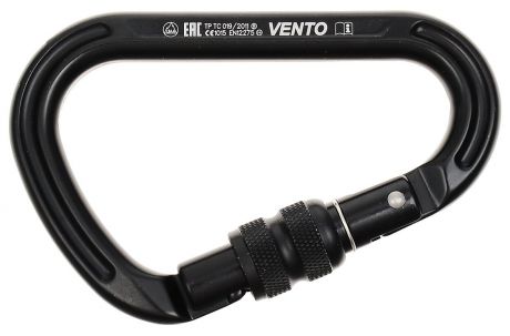 Карабин скалолазный VENTO "Большой", с муфтой keylock, цвет: черный