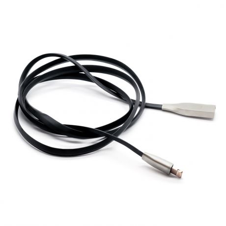 Плоский кабель для зарядки мобильных устройств и передачи данных. Lightning к USB. 5V, 2.1A, 1М, GZ electronics GZ-A002-L-BK