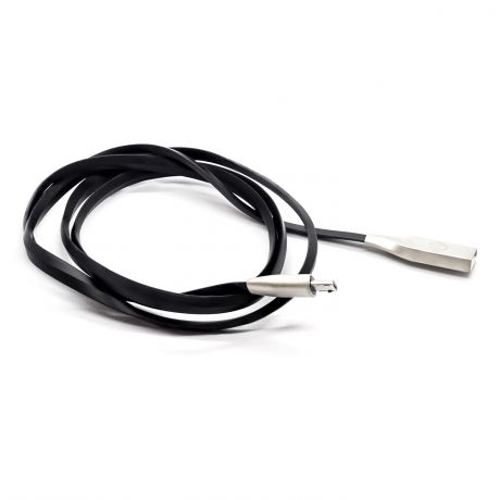 Плоский кабель для зарядки мобильных устройств и передачи данных. Lightning к USB. 5V, 2.1A, 1М, GZ electronics GZ-A002-M-BK