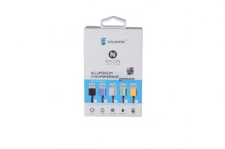 MicroUSB Кабель Solomon NYLON с метал. оболочкой коннекторов (1м, синий)