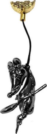 Магнит-фигурка металл "Мышь на веревке с ложкой" цв.черный жемчуг, 006-010-CHB-74-33L