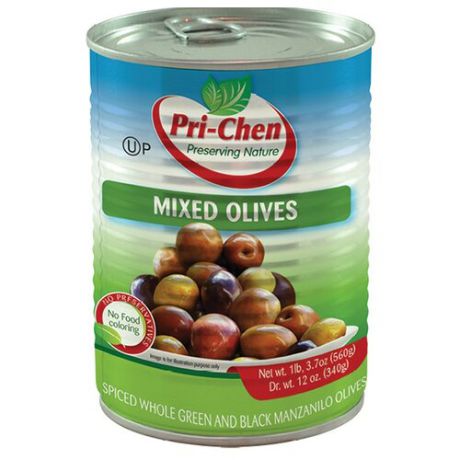 Pri-Chen Микс:оливки и маслины Мансанилья с косточкой, жестяная банка 560 г