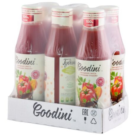 Сок Goodini Овощная смесь с пряными травами, без сахара, 0.75 л, 6 шт.