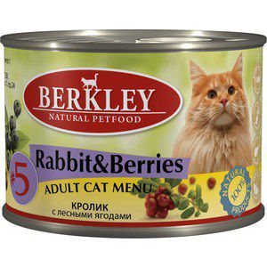 Консервы Berkley Adult Cat Menu Rabbit & Berries № 5 с кроликом и лесными ягодами для взрослых кошек 200г (75154)