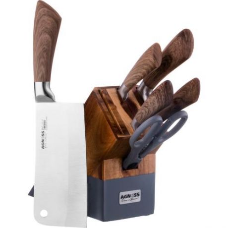 Набор кухонных ножей AGNESS, 6 предметов, деревянная подставка