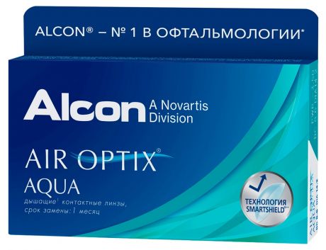 Линзы контактные Alcon Air Optix Aqua, диоптрия: -1,00, 6 шт