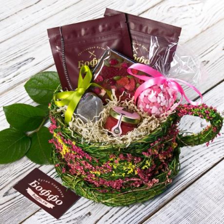 Подарочный набор "Коллекция чая" в декоративной чашке из сухих цветов (со стальным ситечком)