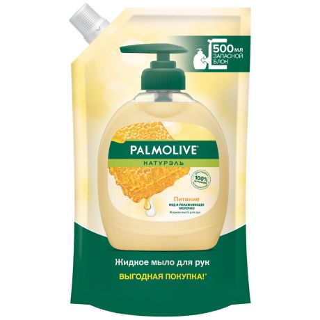 Жидкое мыло Palmolive для рук Питание "Мед и Увлажняющее молочко" в запасном блоке в мягкой упаковке, 500мл
