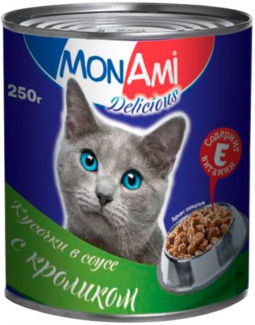 Mon Ami для взрослых кошек кусочки в соусе с кроликом 250 гр (250 гр х 15 шт)