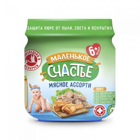 Пюре Маленькое счастье Пюре Говядина с мясом цыплят Мясное ассорти 6 мес., 80 г