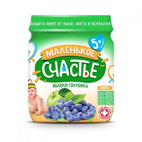Пюре Маленькое счастье Пюре Яблоко-Голубика с 5 мес., 90 г