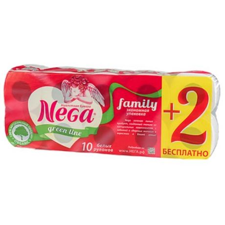 Туалетная бумага Nega Family белая двухслойная 10 рул.