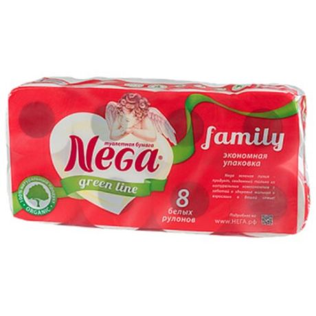 Туалетная бумага Nega Family белая двухслойная 8 рул.
