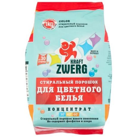 Стиральный порошок KRAFT ZWERG Для цветного белья пластиковый пакет 1 кг