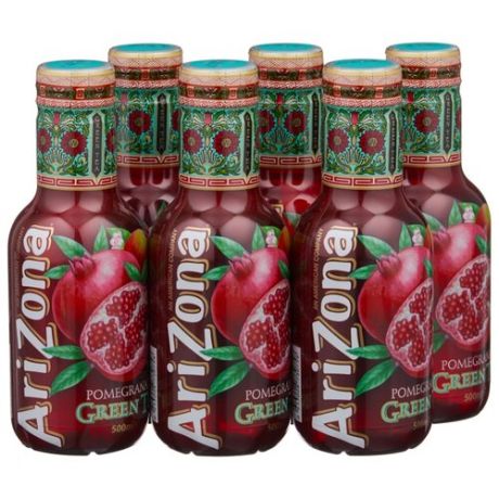 Чай AriZona Pomegranate Green Tea with Natural flavors, ПЭТ, 0.5 л, 6 шт.