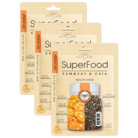 Estelare Тканевая маска Superfood Кумкват и Чиа, 25 г, 3 шт.