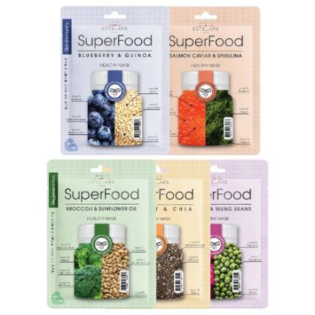 Estelare Набор тканевых масок Superfood 5 штук, 25 г, 5 шт.
