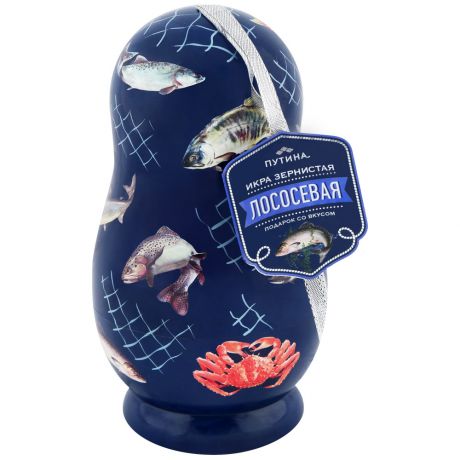 Икра Путина зернистая лососевых рыб соленая в подарочной упаковке Матрешка 120 г