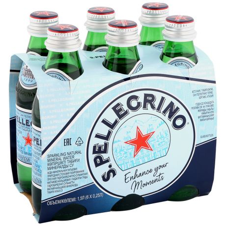 Вода Sanpellegrino минеральная природная питьевая лечебно-столовая газированная 6 штук по 0.25 л