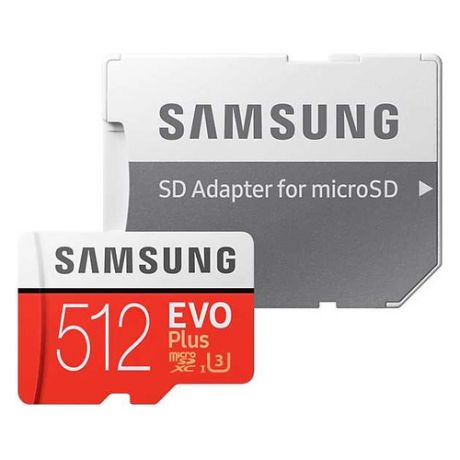 Карта памяти microSDXC UHS-I U3 SAMSUNG EVO PLUS 512 ГБ, 100 МБ/с, Class 10, MB-MC512HA/RU, 1 шт., переходник SD