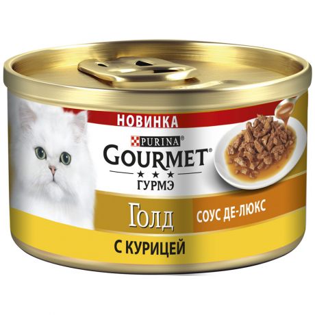 Корм влажный Gourmet Gold в соусе Делюкс с курицей для взрослых кошек 85 г