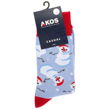 Носки мужские новогодние Akos Снеговики голубые размер 29-31