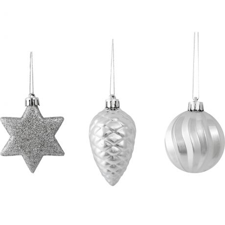 Украшение ёлочное «Шишка-звезда-шар», 6 см, цвет серебро